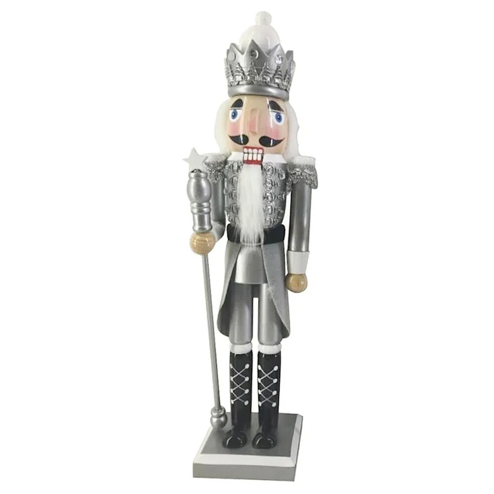 Wooden Christmas Nutcracker, 15", SOLDIER  IN GREY/SILVER UNIFORM & SCEPTER, ATH